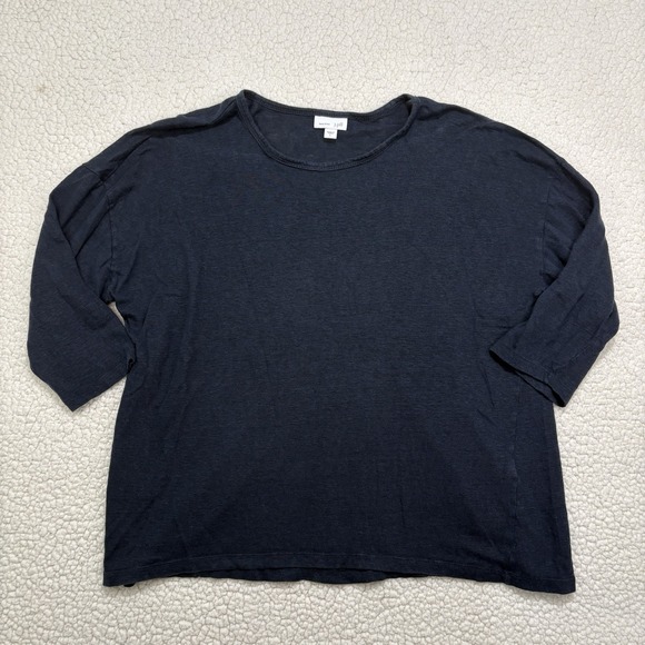 J. Jill Tops - J. Jill Love Linen Knit Blouse Navy Blue 3/4 Sleeve Top Large Shirt Breathable